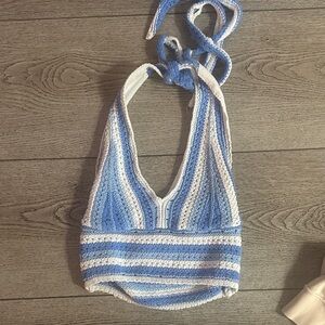 Blue and White Striped Halter Top